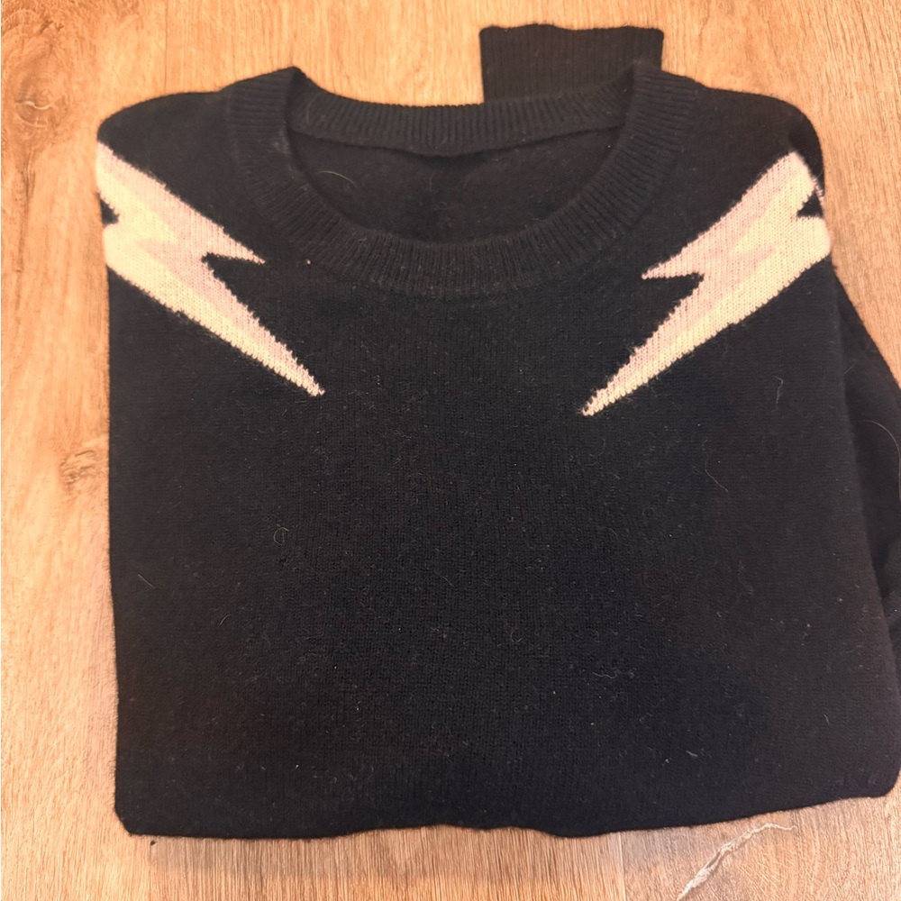 Aqua cashmere sweater - black with lightening bolts - size M - great condition